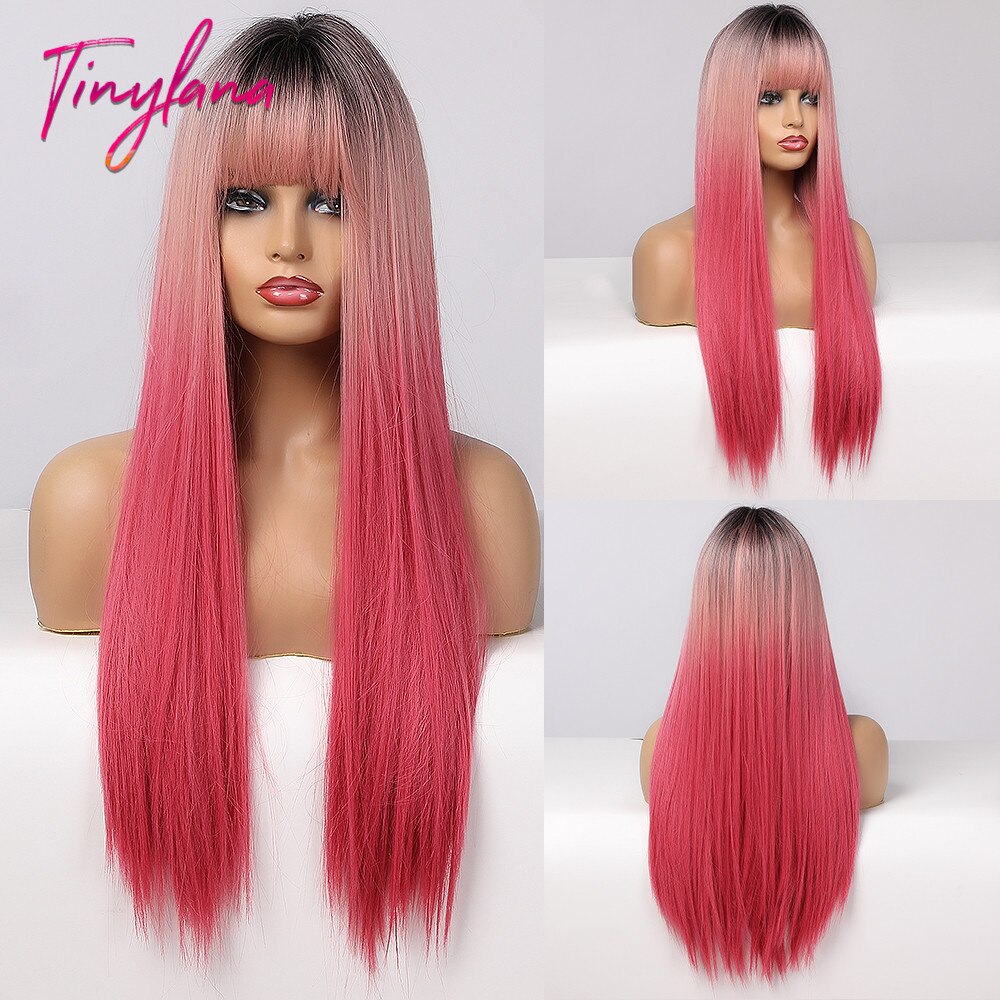 sehr klein LANA Synthetische Haar Perücken mit Pony Lange Gerade Dunkelbraun Perücken für Frauen afro Hohe Temperatur Faser Cosplay Partei perücken: lc339-1