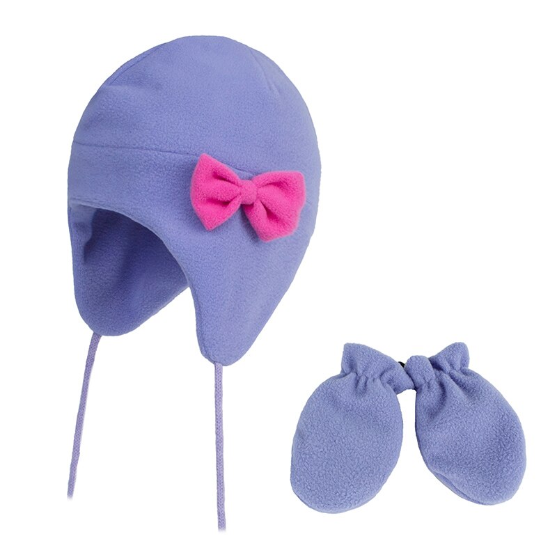 Tytön hattu hanskat setti talvi korvaläppä pipo lasten jousi fleece syksyn lämmin hiihtotarvike vauvan taaperot ulkoiluun: Vaaleanvioletti / 48-50cm 2-4 vuotta