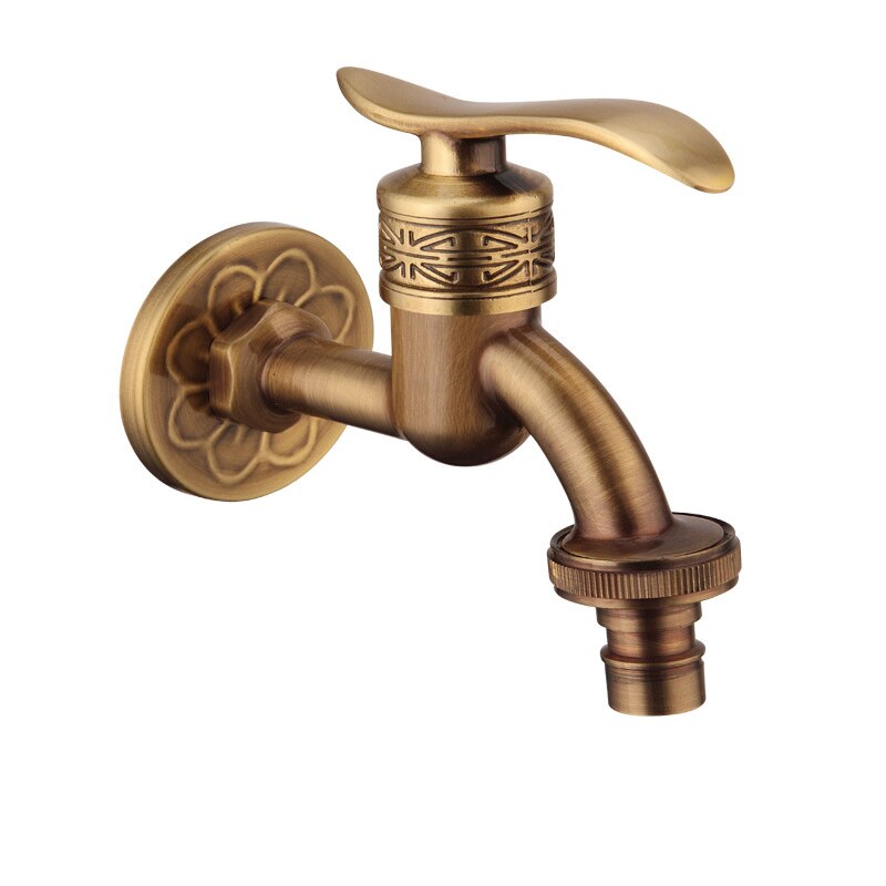 Carved Wall Mount Bibcock Brass Retro Tap Decorative Outdoor Garden Taps Washing Machine Mop Luxury Antique WC Faucet: 19