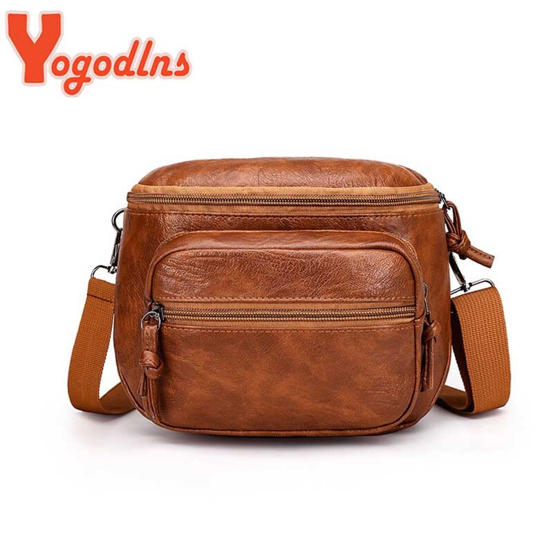 Yogodlns pu lær skulderveske kvinner liten firkantet veske multi-pocket messenger bag fritid shopping crossbody bag handba