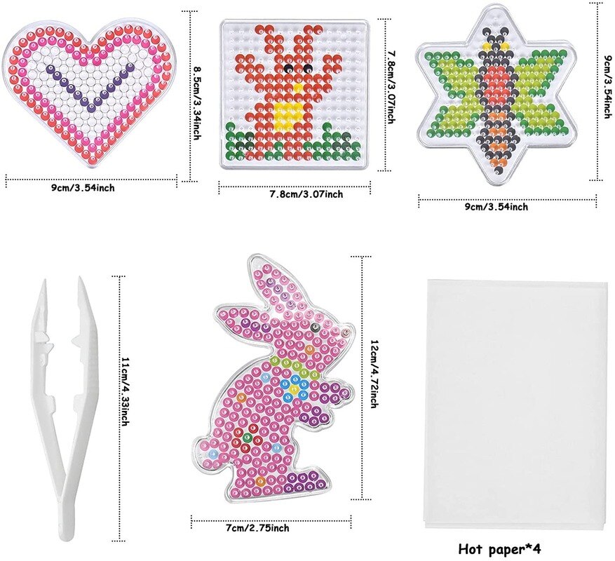 2400Pcs Fuse Beads Kit 5mm Iron Beads Set with 4 Pegboards 4 Pattern Card 2 Ironing Paper 1 Tweezer Box for Kids Children