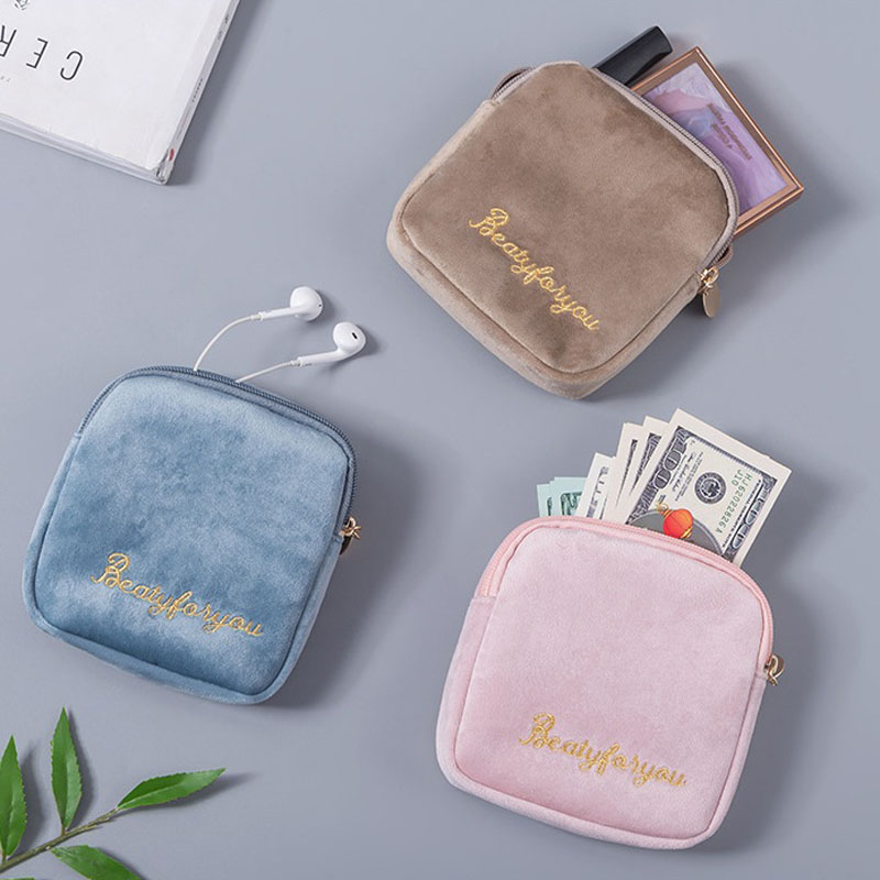Bolsa de almacenamiento de servilletas sanitarias, almohadilla de lona, bolsa de maquillaje cosmético, monedero, organizador de joyas, estuche para tarjetas de crédito, bolsa de tampones