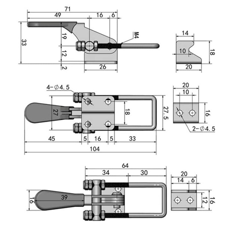 304 Stainless Steel Adjustable Pull Latch Toggle Locking Clasp Latch Lever Clamp Heavy Duty Toggle Bolts Clamps Toggle(4PCS)