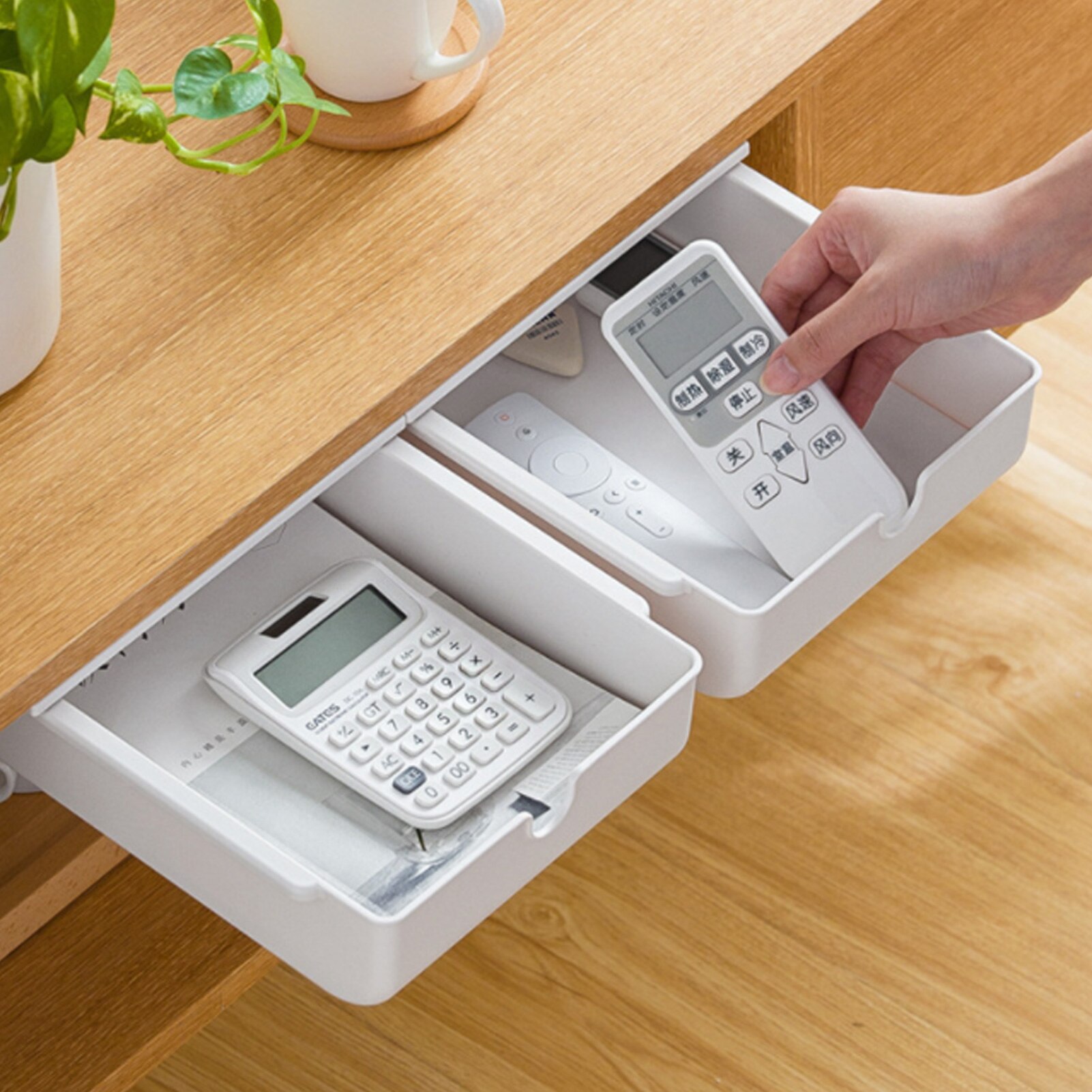 Acrylic Under Desk Drawer Storage Box Invisible Desk Dormitory Square Stationery Case Pen Finishing Box