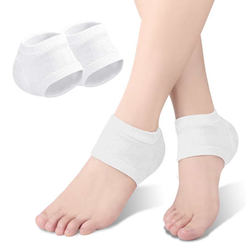 Protector de talón de silicona de Gel, almohadillas para el talón, copas para el talón, soporte para fascitis Plantar, cuidado de los pies, cojín de reparación de la piel, calcetines de medio yarda: Blanco