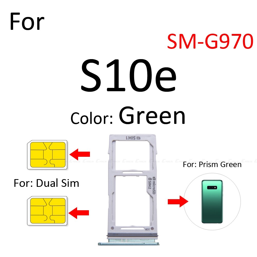 Sim Card Socket Slot Lade Reader Holder Connector Micro Sd Adapter Container Voor Samsung Galaxy S10e G970 Vervangende Onderdelen: S10e Dual Green