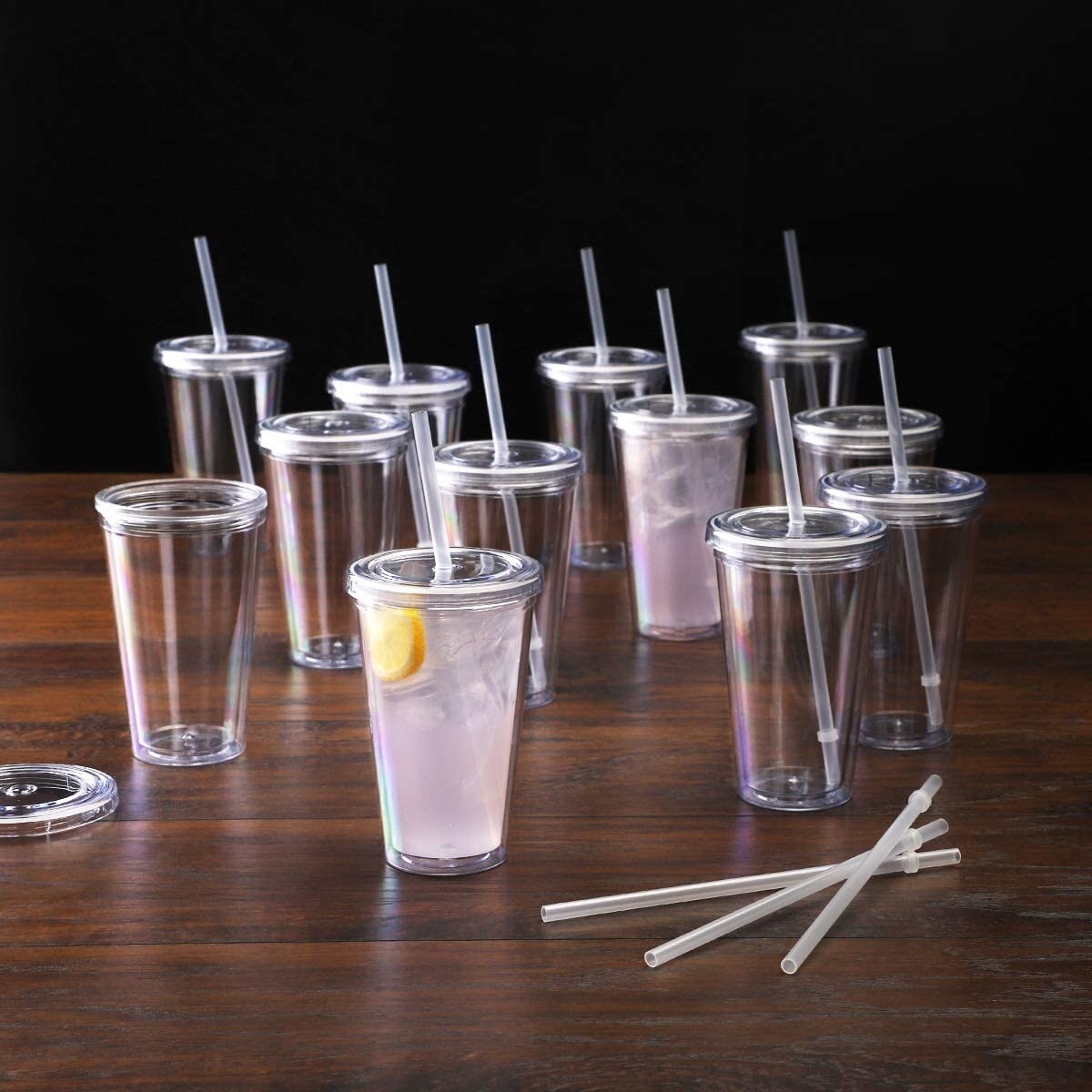 16oz/22oz återanvändbara rese-iskaffe muggar dubbelvägg isolerande klara plastglas med lock och sugrör 1 st ,3 st ,12 st/set