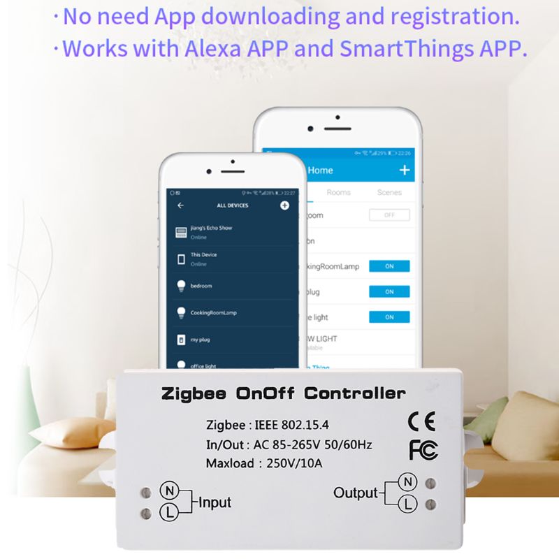 Zigbee On/Off Controller Smart Switch APP Remote Control Smart Home Module AC85-265V 10A