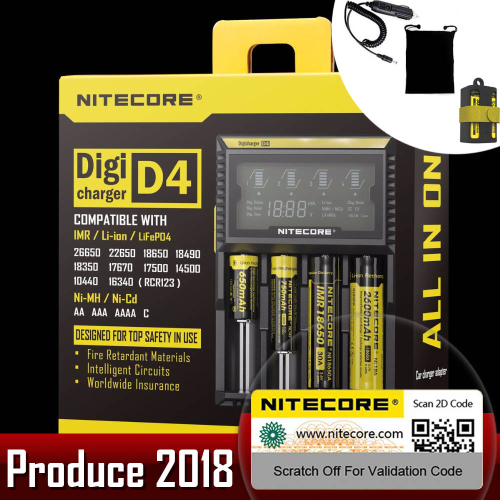 100% cargador de batería Original Nitecore D4 cargador inteligente LCD Li-ion 18650 14500 17670 18490 17500 AAA 12V cargador de batería