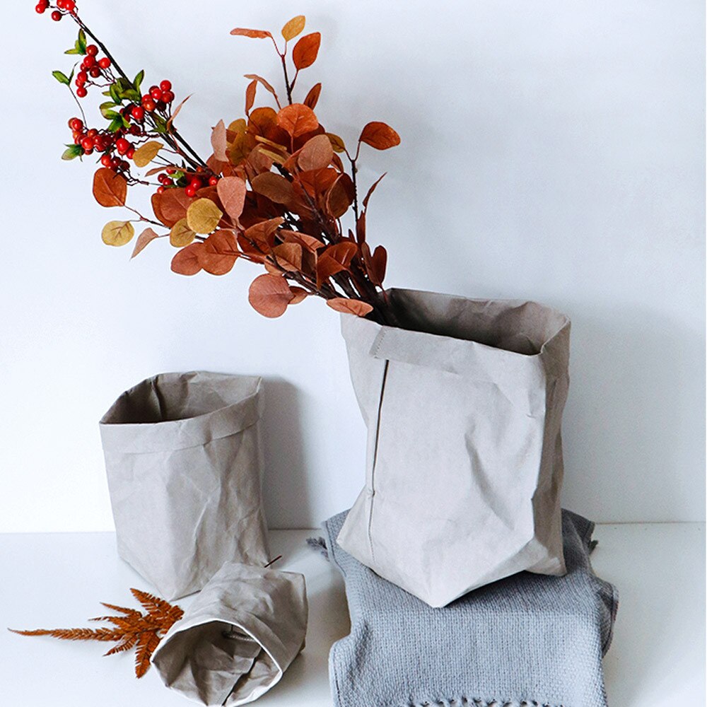 25# Washable Kraft Paper Bag For Plant Seeds Flowers Pots Multifunctional home Storage Bag Reusable Durable Storage Bags Сумка: Gray 