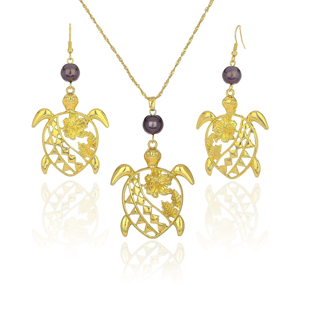 Vendita SophiaXuan moda Hawaiian Flowers Set di gioielli collana tartaruga donna promozione orecchini all&#39;ingrosso collana per donna: ZH0029GOGR