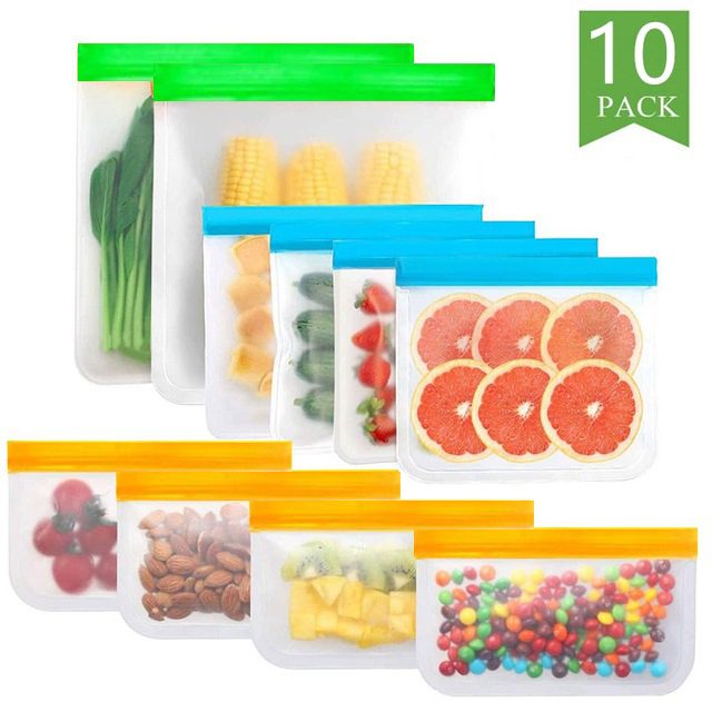 BEEMAN 15pcs Silicone Food Bag Frosted PEVA Reusable Food Storage Bag Top Leak-Proof Food Freezer Bag Kitchen Fresh-Keeping Bag: 10 pieces mix