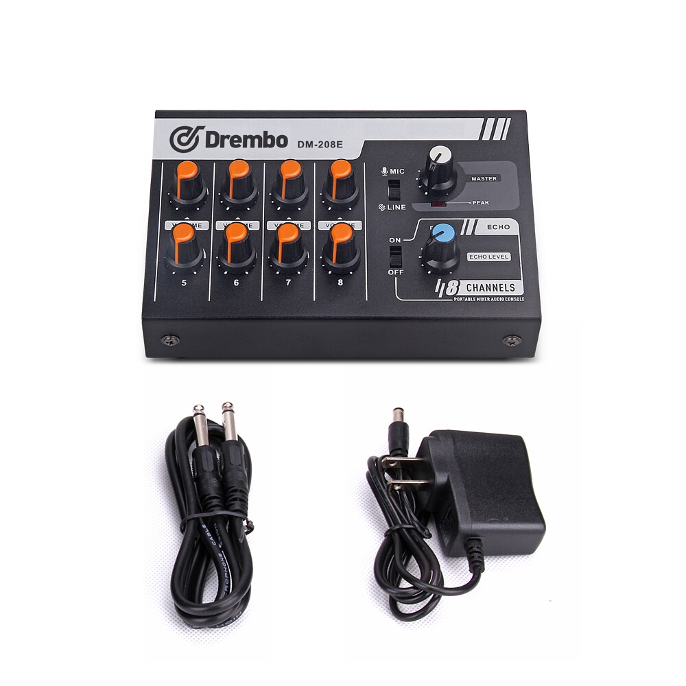 DM-208E Mini Audio Mixer Draagbare Schakelbare Stereo 4 & Mono 8 Kanalen Microfoon dj controller voor Karaoke Party