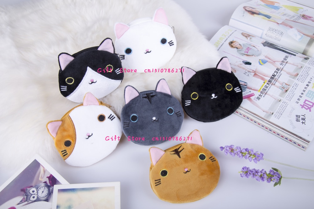 TOP Sell Cats Coin BAG , 6Models 10CM Cats Plush Coin Purse Wallet Pouch , Women Lady's Coin Bags Pouch Handbag Case