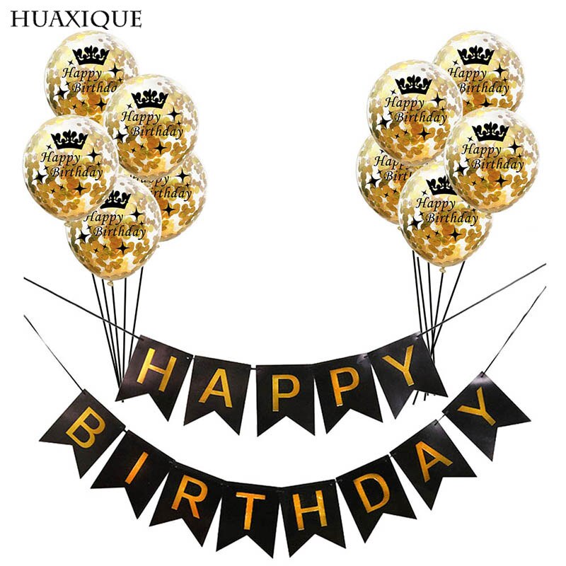 1set Adult Kids Happy Birthday Ballon Letter Banner Gold Confetti Helium Latex Ballon Party Decorations Air Balls Globos