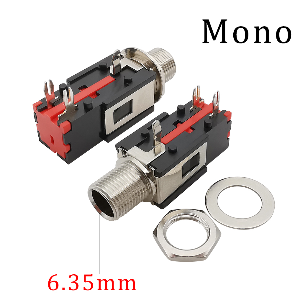 2Pcs 1/4Inch 6.35mm Connector 6.3mm 3 Pin Audio Stereo/Mono Phone Female Jack Headphone Socket Thread Lock Panel Mount Connector: army green