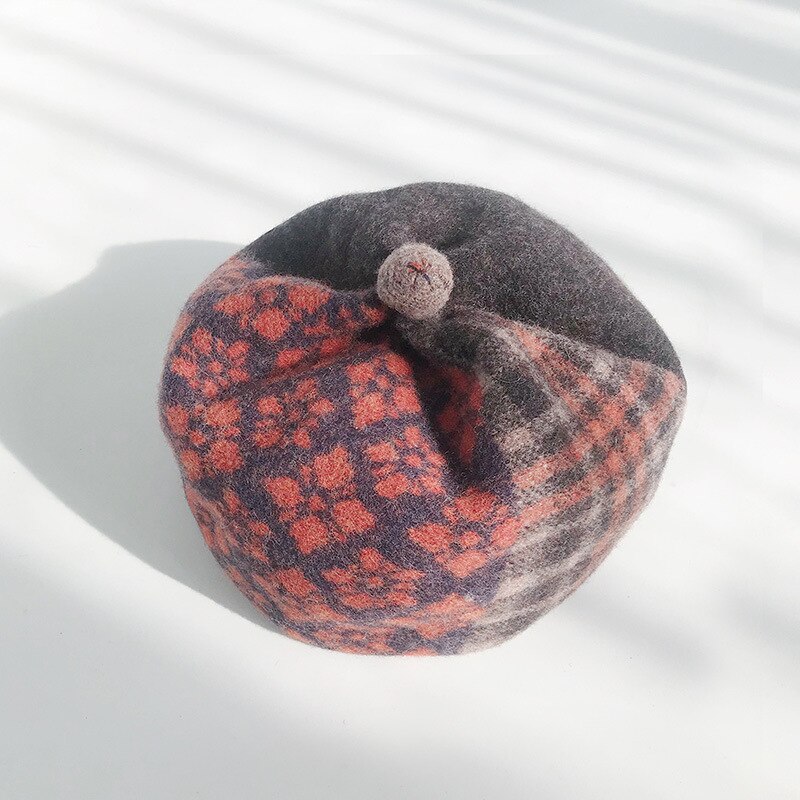 Gorros de invierno para mujer, gorros de lana estilo británico Vintage para chica, sombrero de pintor artístico para mujer, gorro octogonal de lana de otoño e invierno con retazos: black