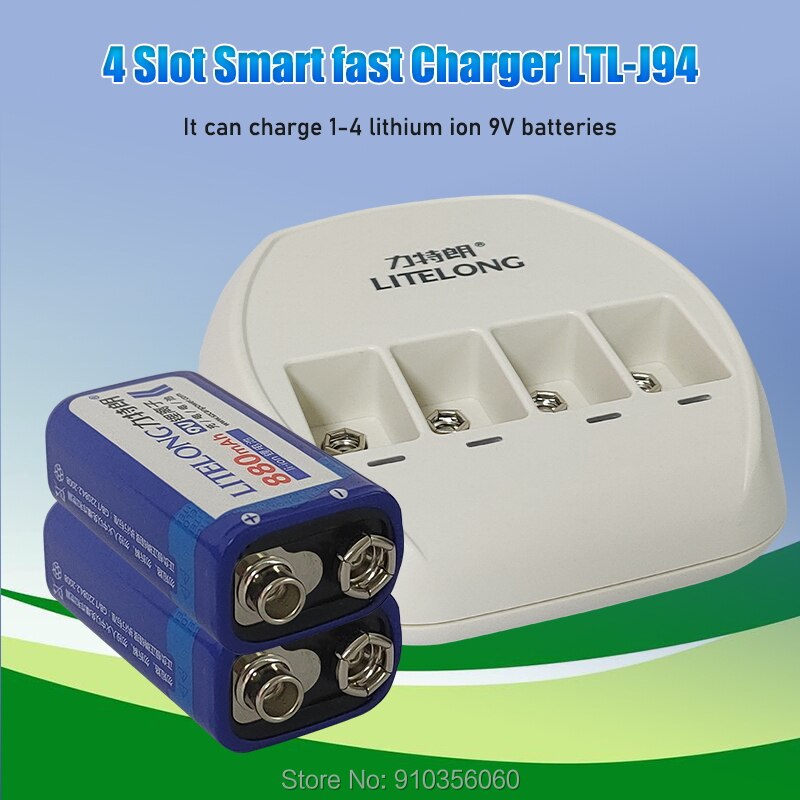 4Pcs Litelong 9V 880Mah Oplaadbare Batterij Li-Ion Oplaadbare Batterij + 9V Ni Mh/Ni Cd / Li-Ion Batterij Universele Lader