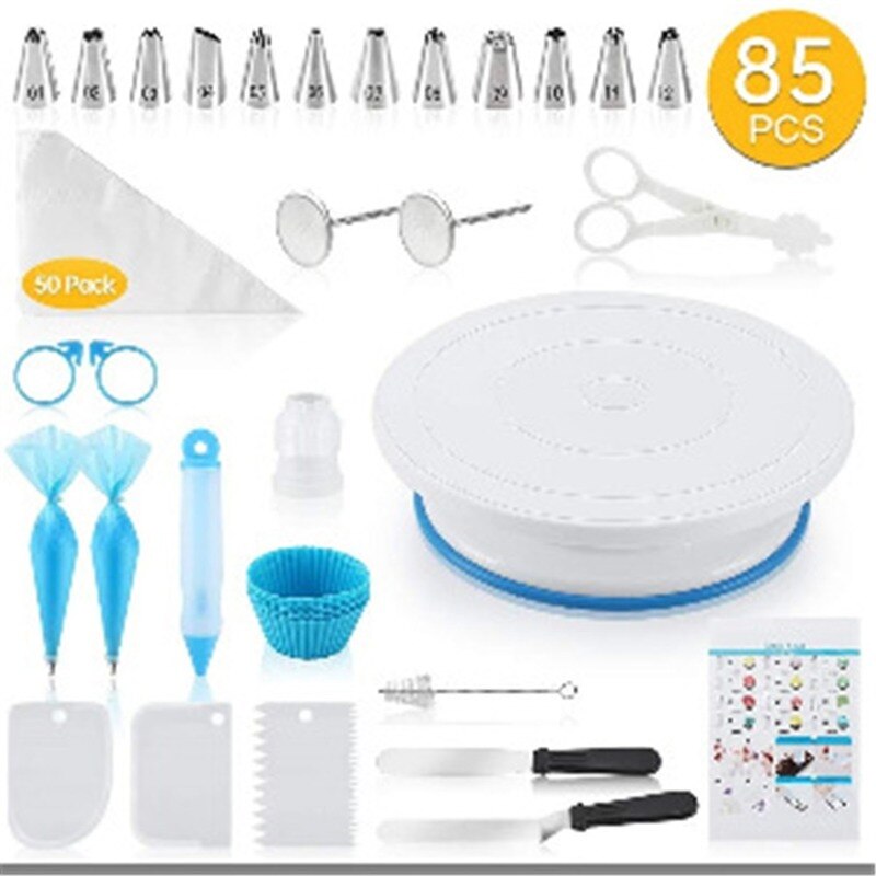 Pastry Nozzle Confectionery Cake Decorating Tools Turntable Non-stick Candy Piping Nozzle Silicone Scraper Baking Pastry Tools: 85pcs
