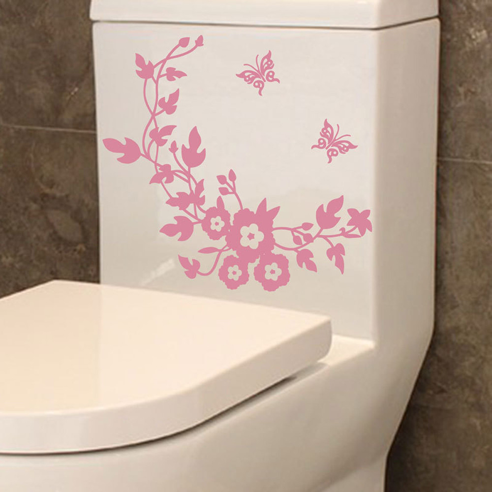 Wc Sticker Wc Sticker Bloem Toiletbril Muursticker Badkamer Decoratie Decals Decor Vlinder Mural Badkamer Muursticker