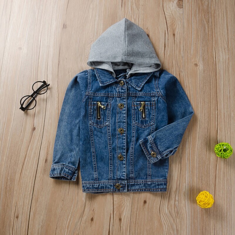 Autumn Baby Girl Hooded Denim Jacket Coat Outdoor Long Sleeve Outerwear Hvlv