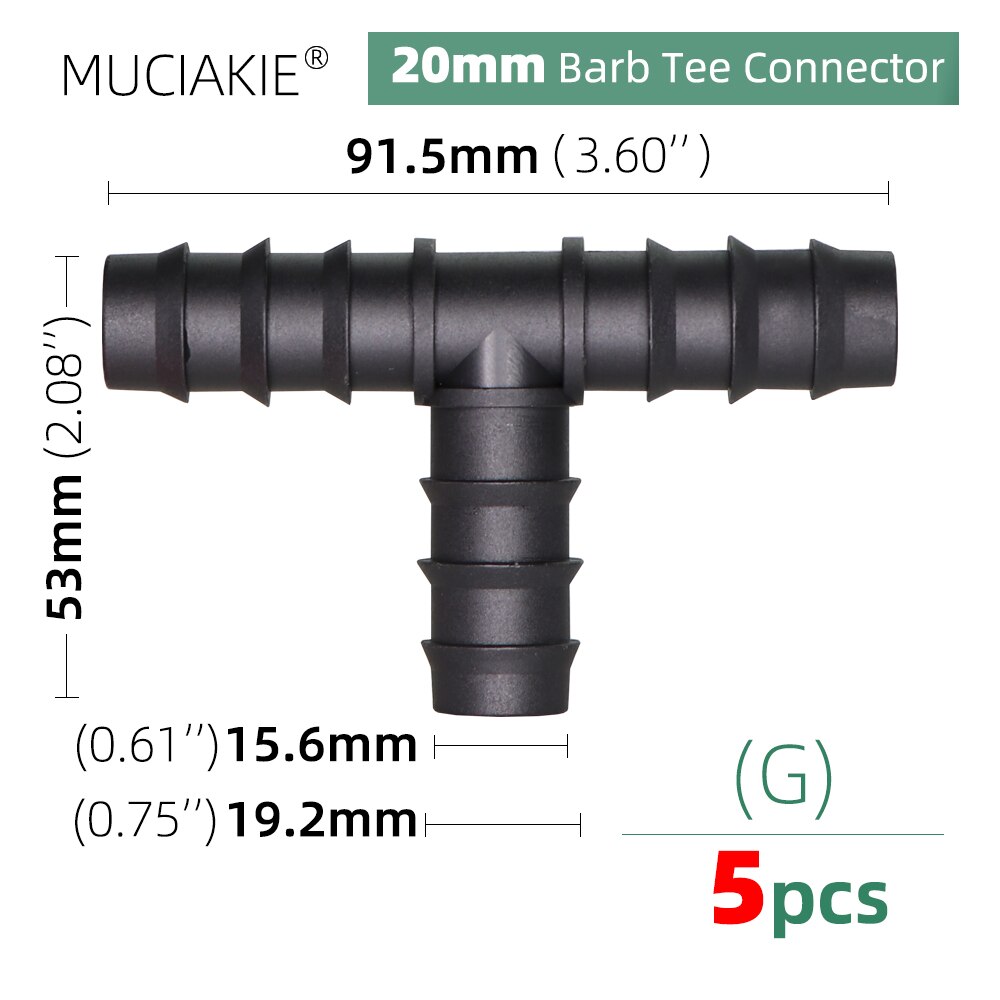 Drip Irrigation Water 16 20 25MM Barbed Connectors Tee Coupling Elbow Cap Plug End Kit 1/2 3/4&#39;&#39; Male Thread Tubing Hose Fitting: Gx5pcs