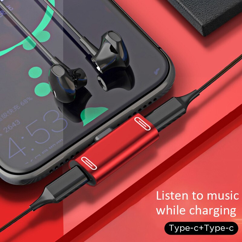 Type C Opladen Converter Dubbele Type C Jack Naar Oortelefoon Luisteren Muziek Converter Voor Huawei Honor Telefoon Lading Jack Adapters