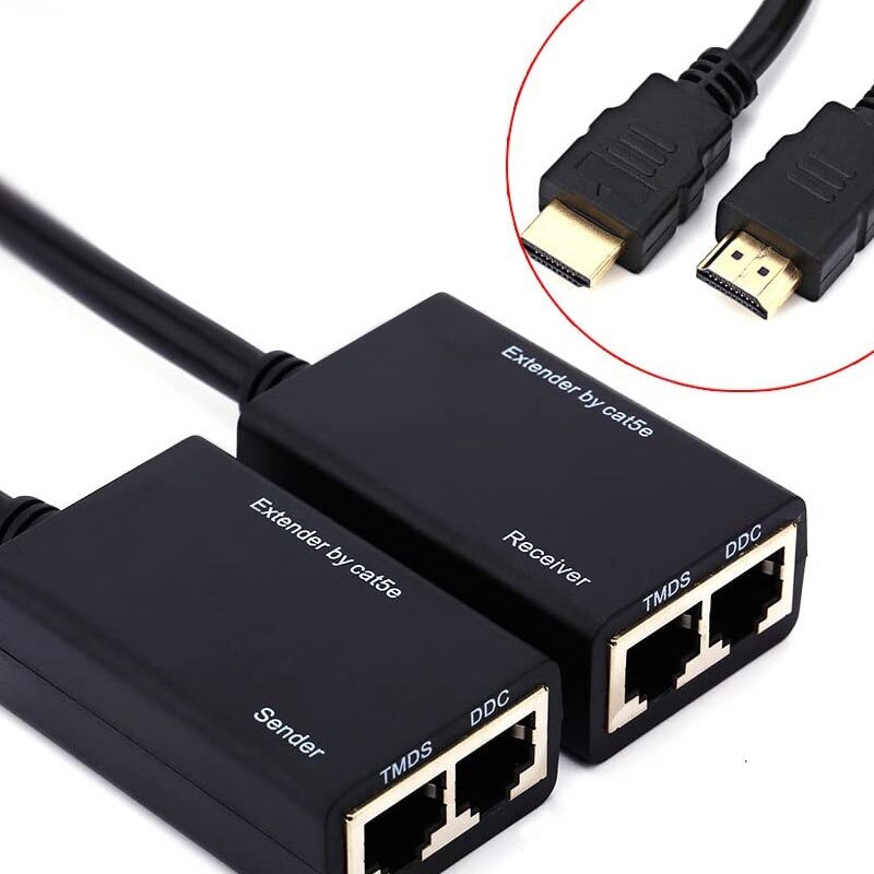 HDMI-compatible to RJ45 converter Dual port network cable CAT5e/6 HD 1080P video signal extender 30M for HDTV DVD PC