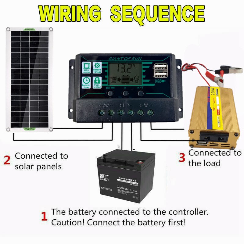 Portable 100W Solar Panel Power System Battery Charger Inverter USB Kit Solar Controller 1.5A for Car Camping Hiking Power