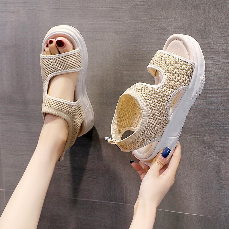 #39 sandalen mit dicker sohle für damen, sommerschuhe für #39 , atmungsaktive, gewebte schuhe für studentinnen, strandschuhe für #39 , plateauschuhe für damen