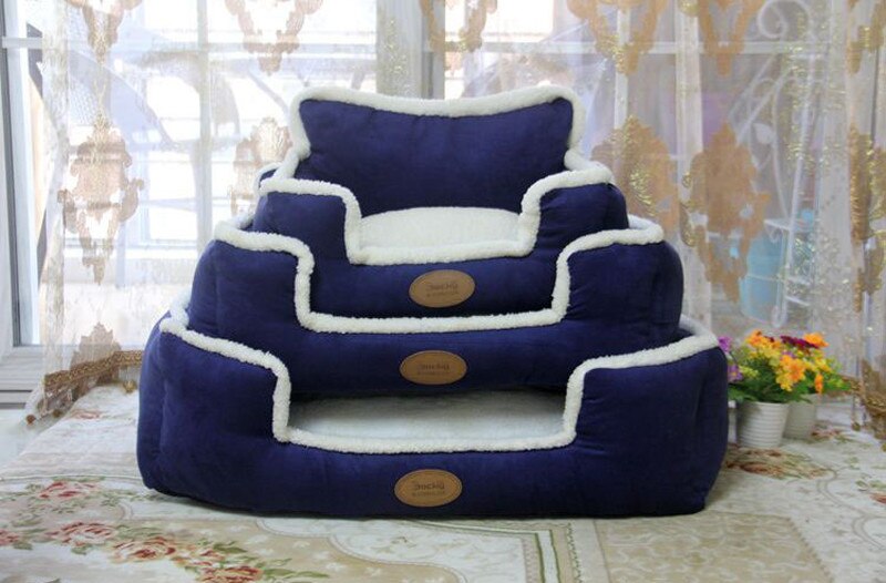 Niche de luxe amovible et lavable pour chien, niche douce et chaude pour chat, lit pour chiot, confortable, grand canapé pour animaux de compagnie, tapis et coussin: Bleu / 50 x 40cm