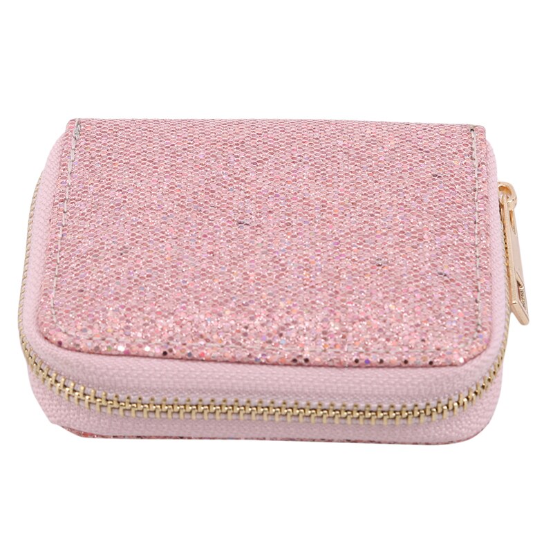 Läderplånböcker för kvinnor tofs dragkedja kort plånbok glitter dam liten kreditkortshållare plånböcker paljett liten fyrkantig väska: Rosa