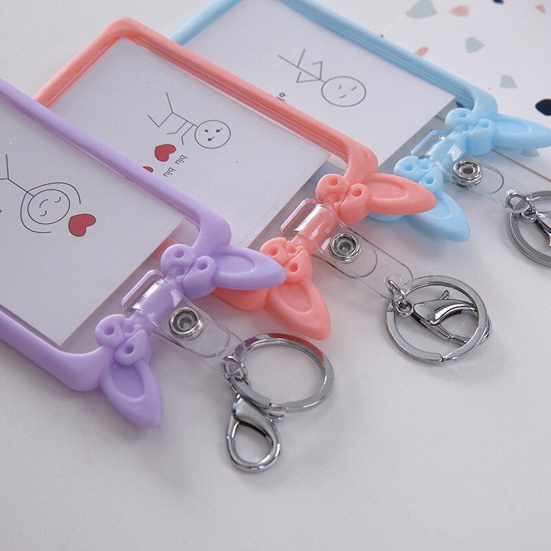 Creatieve Boog Siliconen ID Kaarthouder Sleutelhanger Vrouwen Anti-val Naam Badge Paspoort Cover Student Leuke Kat Oor Card case Houders