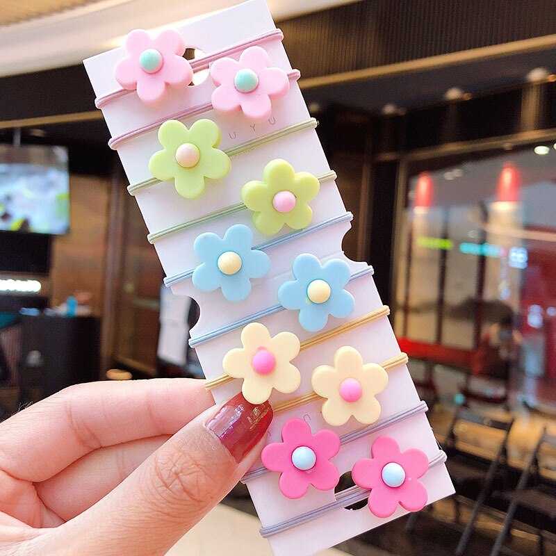 child candy color small flower hair rope baby fresh and lovely flower head rope suit girls rubber band hair accessories