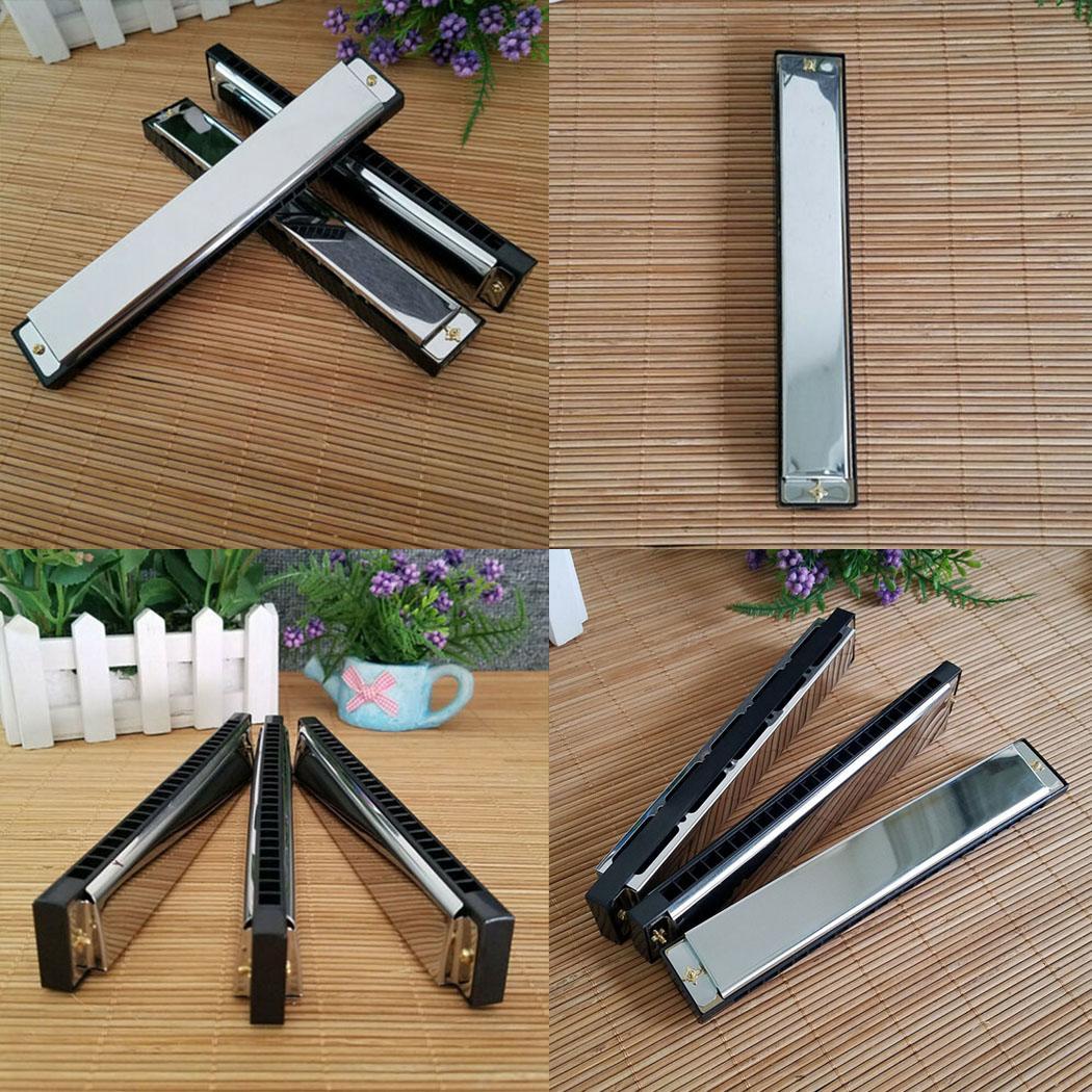 24 Holes 48 Tones Key of C Silver Tremolo Harmonica Blues Jazz Rock Folk Music Musical Instrument Mouth Organ w/ Case