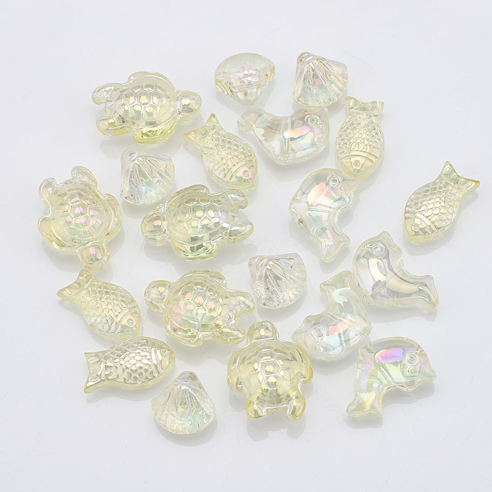 20 Pcs Mixed Shape Starfish /Snail /Shell/ Small Fish Crystal Glass Loose Beads DIY Making Earing Necklace Jewelry Accessories: Hot Pink