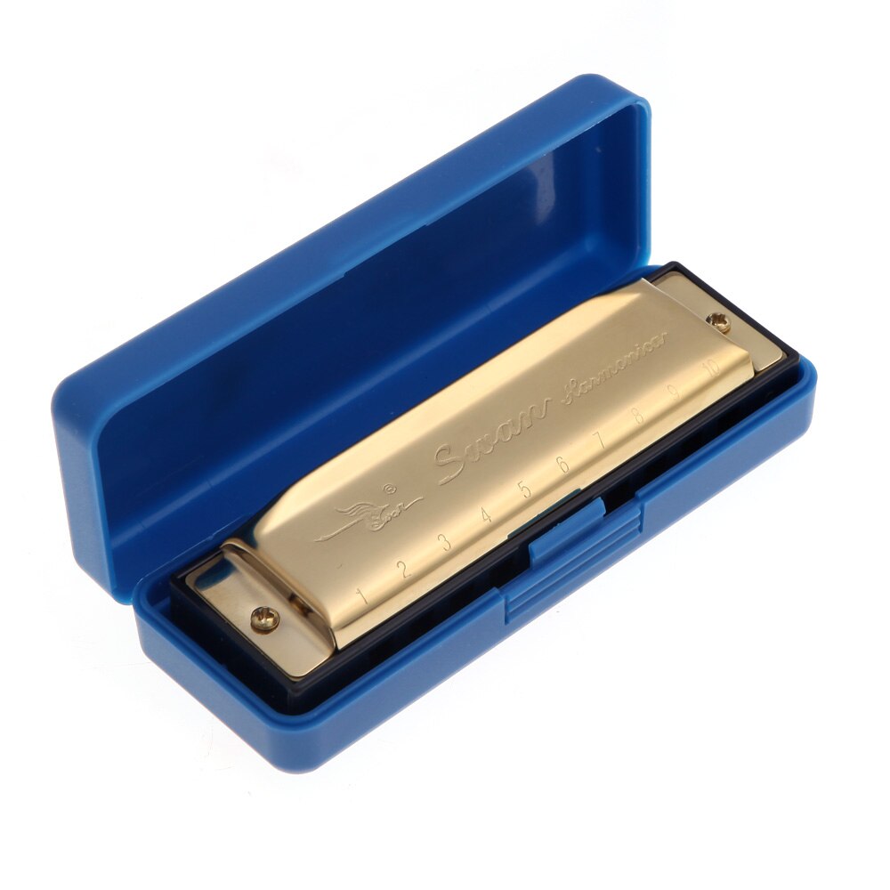 SWAN Diatonische Harmonica 10 Gaten Blues Harp Mondharmonica Sleutel van G Riet Instrument met Case Zilver