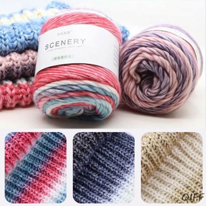 100g Hand Knitting Cake Yarn Gradient Ombre Colorful Crochet Woven DIY Thread