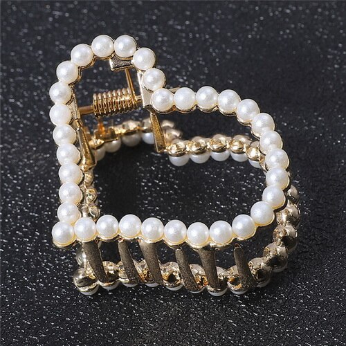 1PcFashion Geometric Imitation Pearl Hair Clips Hair Claw Crab Crystal Retro Heart Shape Hairpin Hair Accessories For Women Girl: 02A