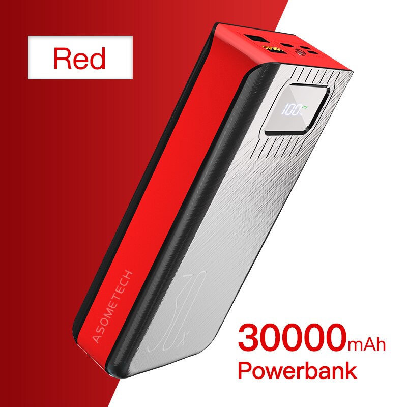 Banco de potência 30000 mah tipo c pd carregamento rápido powerbank 30000 mah portátil carregador de bateria externa para iphone 12 xiaomi poverbank: Red 30000mah