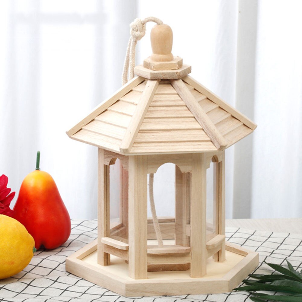 Wooden Bird Feeder House Nest Wild Bird Feed Dispenser Wooden Bird Feeder Bird House With Roof Bird Home Garden Yard Decoration
