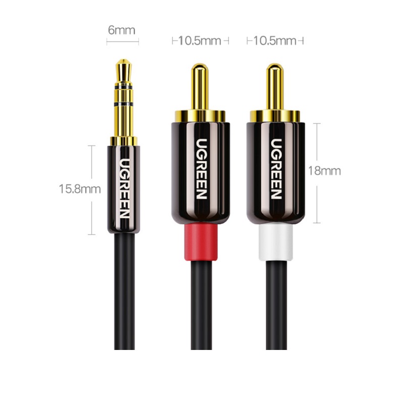 Ugreen rca-äänikaapeli 2 uros 3.5mm jakki - aux-linja punottu jakaja kotiteatteriin