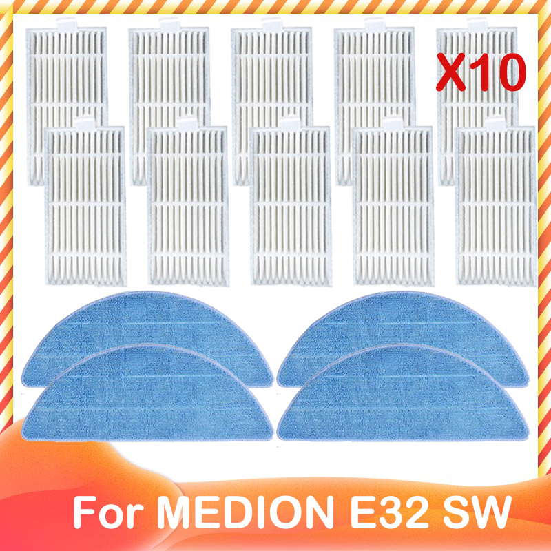 Replacement For MEDION ‎E32 SW Robot Vacuum Cleaner Accessories Spare Side Brush HEPA Filter Mop Cloth Wipe Rag: WHITE
