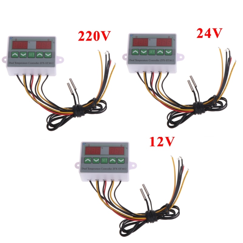 220V 12V 24V Digital Dual Temperature Controller Thermostat Incubator Dual Probe