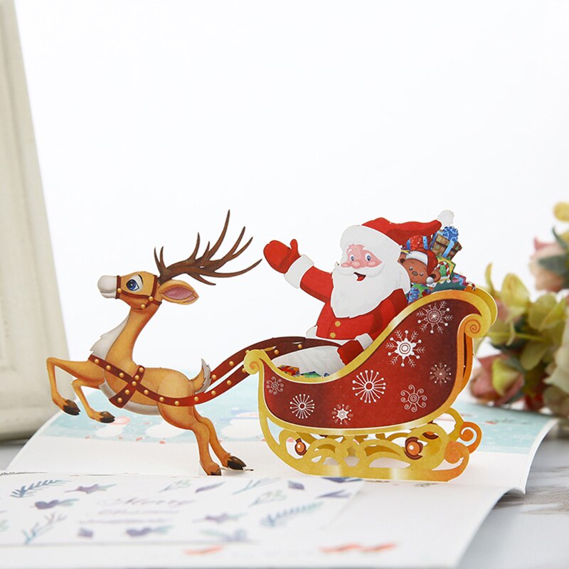 Christmas Birthday Cards Party Invitations blessing postcard Year Cartoon Santa Claus Elk Cards Special paper Cards