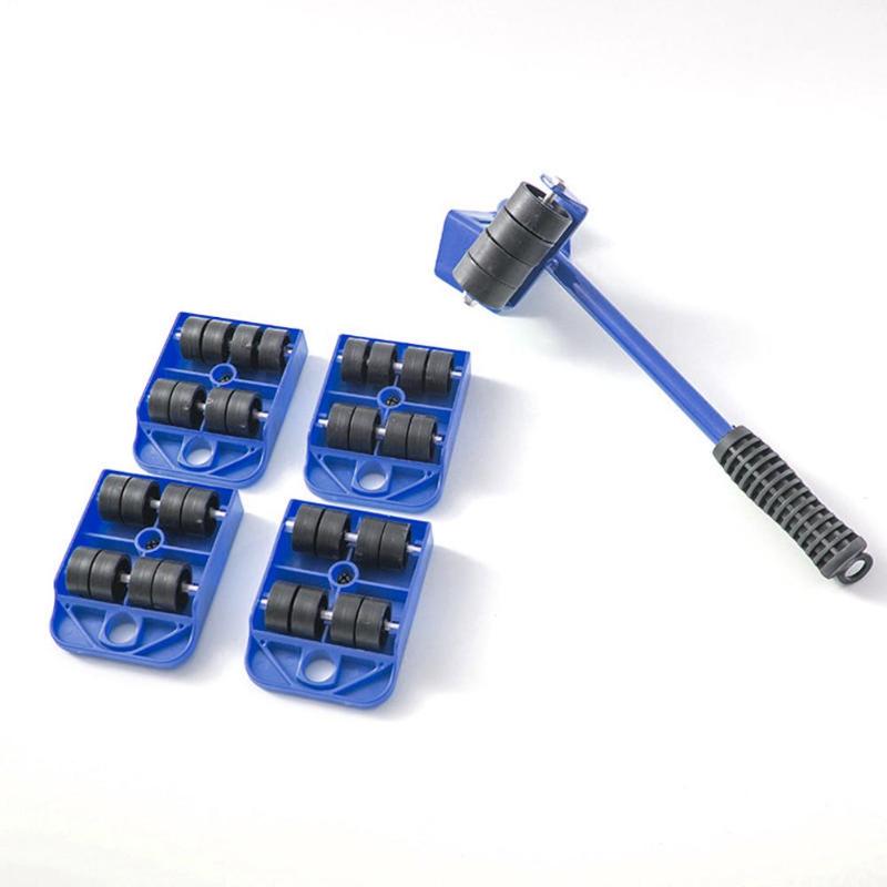 5pcs/set Heavy Furniture Lifter Mover Transport Lift Move Slides Trolley for Moving Moving Heavy Goods Blue 34*10cm Hand Tools