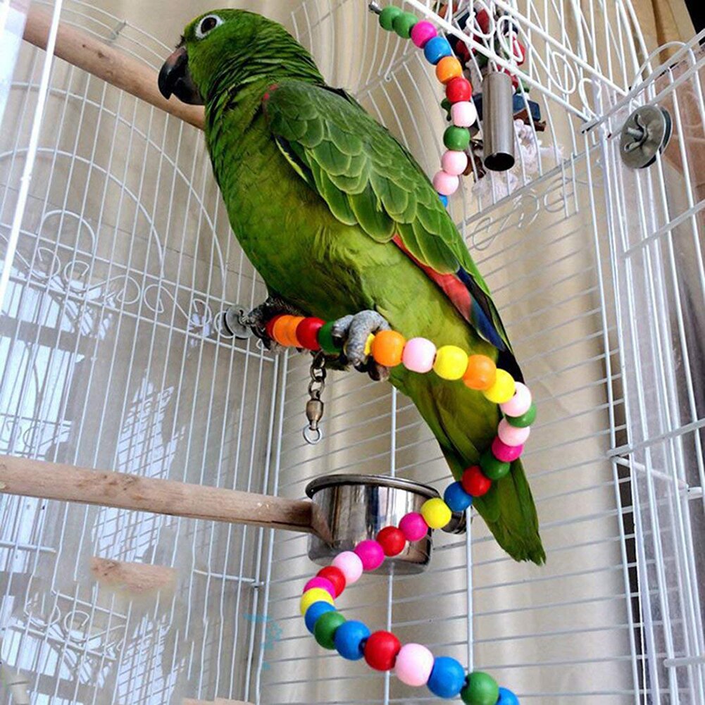 Flerfarvet træperler papegøje svingbur fugl spiral stige parakit bid legetøj