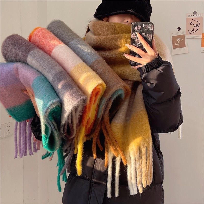 Winter dikke warme sjaal dames kasjmier sjaal en omslagdoeken pashmina halsdoek bufanda dames regenboog harige tessel echarpe