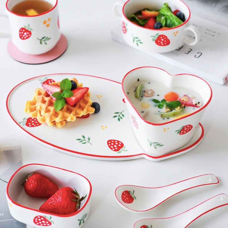 Breakfast Salad Plate Dinner Dish Set Fruit Pattern Steak Plates Coffee Cup Morning Home Hotel Ceramic Food Dish Tray Restaurant