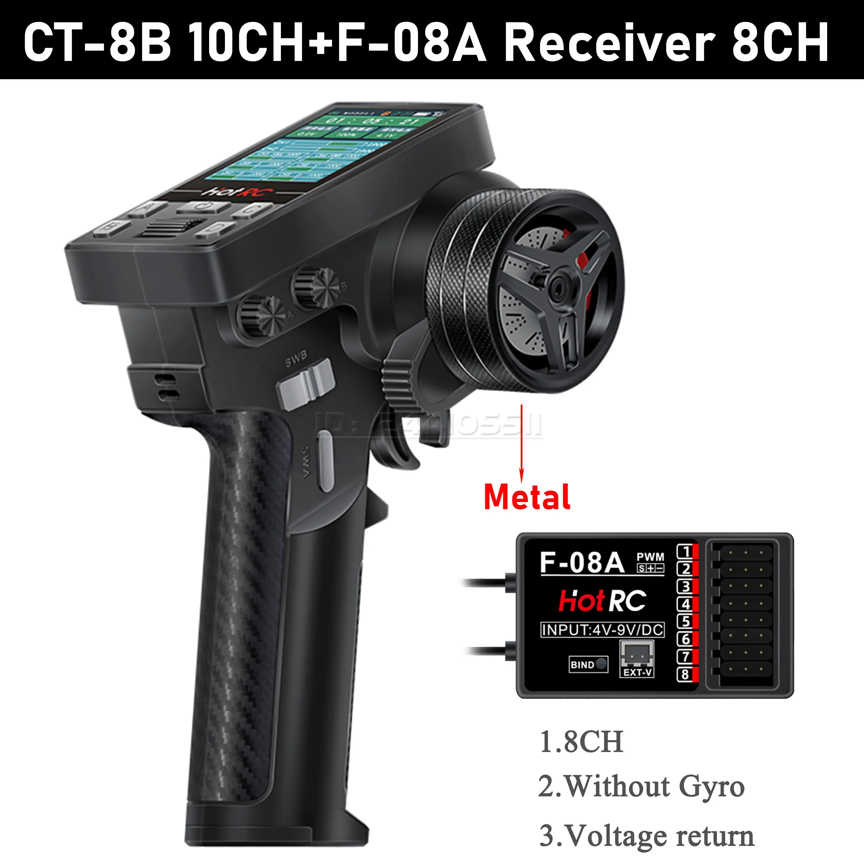 HOTRC 8CH 10CH CT-6B CT-8B 2.4G Transmitter Remote Control Gyro F-04A F-06A F-08A F-01AT Receiver for RC Cars Boat Tank Toy: MAROON